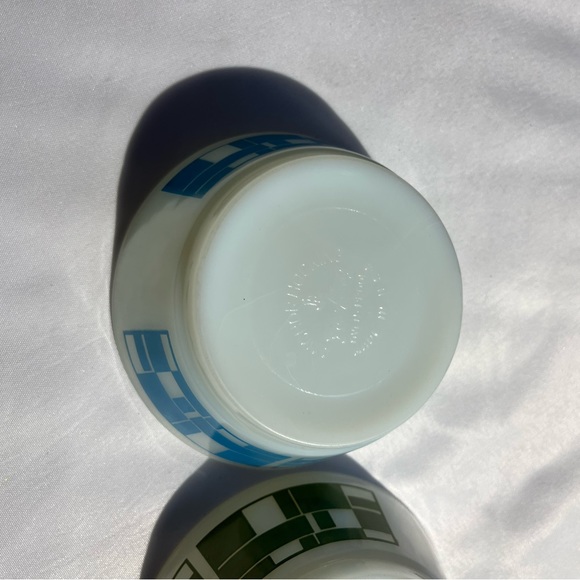 2 vintage Fire King Anchor Hocking Rare Blocks  blue and green Milk Glass 5” - Picture 3 of 14